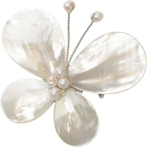 Szxc Women's Mother of Pearl W Fresh Water Pearl Accents White Butterfly Pin Brooch Handmade Jewelry - Great for Too Low Neck Blouse Dress - 2.5 x 2 inch