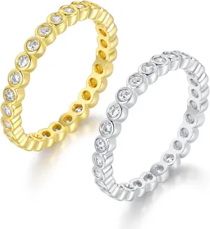 TIKJE 2 Rings Set For Women, 18k Yellow/White Gold Plated Rings - Cubic Zirconias Band Ring, Eternity Promise Engagement Wedding Band Gift For Her Size 5-12