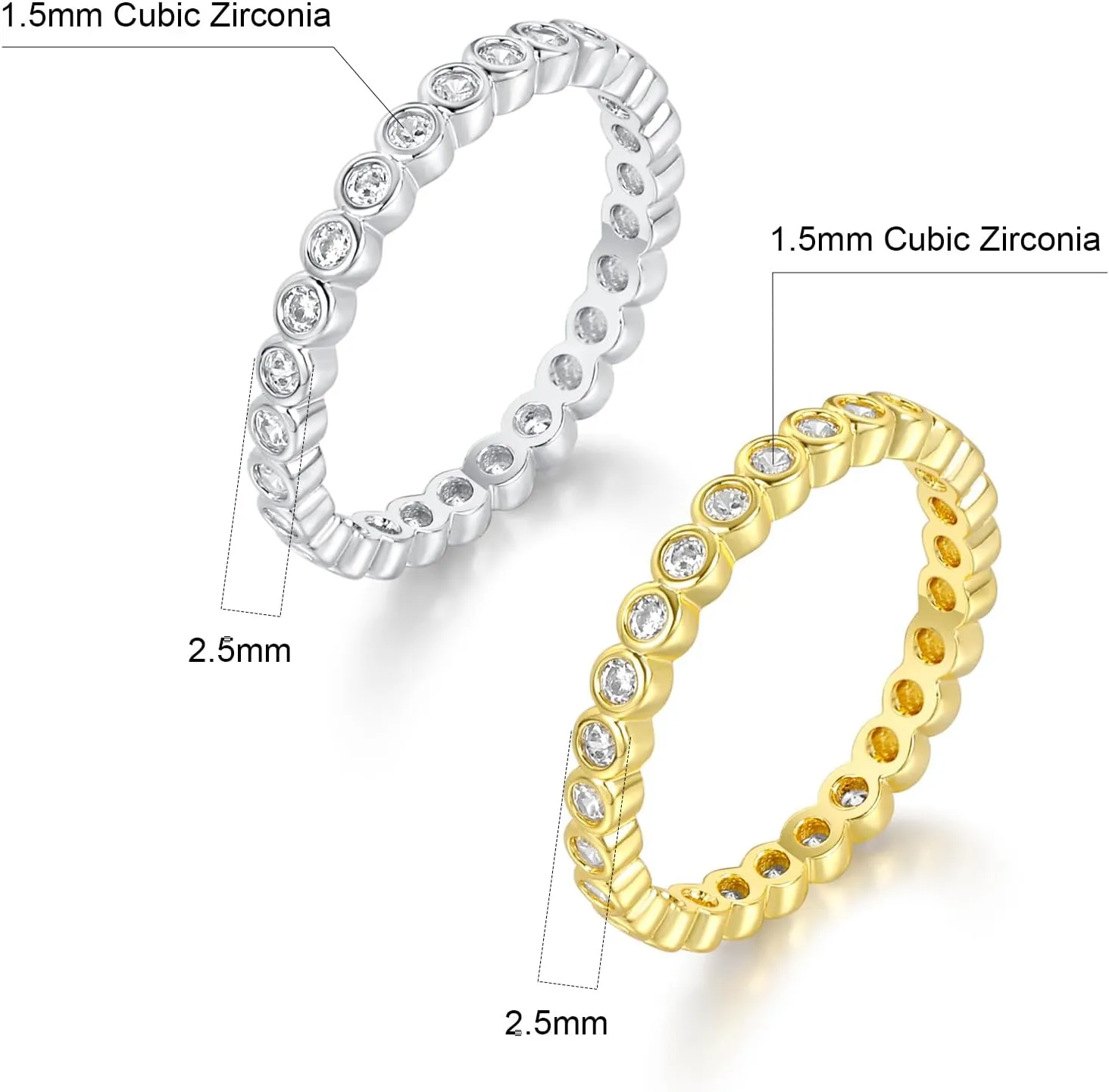TIKJE 2 Rings Set For Women, 18k Yellow/White Gold Plated Rings - Cubic Zirconias Band Ring, Eternity Promise Engagement Wedding Band Gift For Her Size 5-12