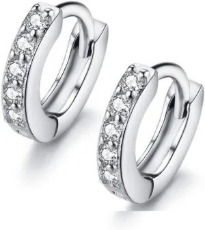 Tiny Small Cubic Zirconia Mini Hoop Earrings Real 925 Sterling Silver for Cartilage Tragus Pierced Sleeper Cuff Women Teen Girls 2nd Hole Round Hinged Huggie Hoops Dainty Fashion Jewelry Gifts Hypoallergenic 6mm/8mm/10mm