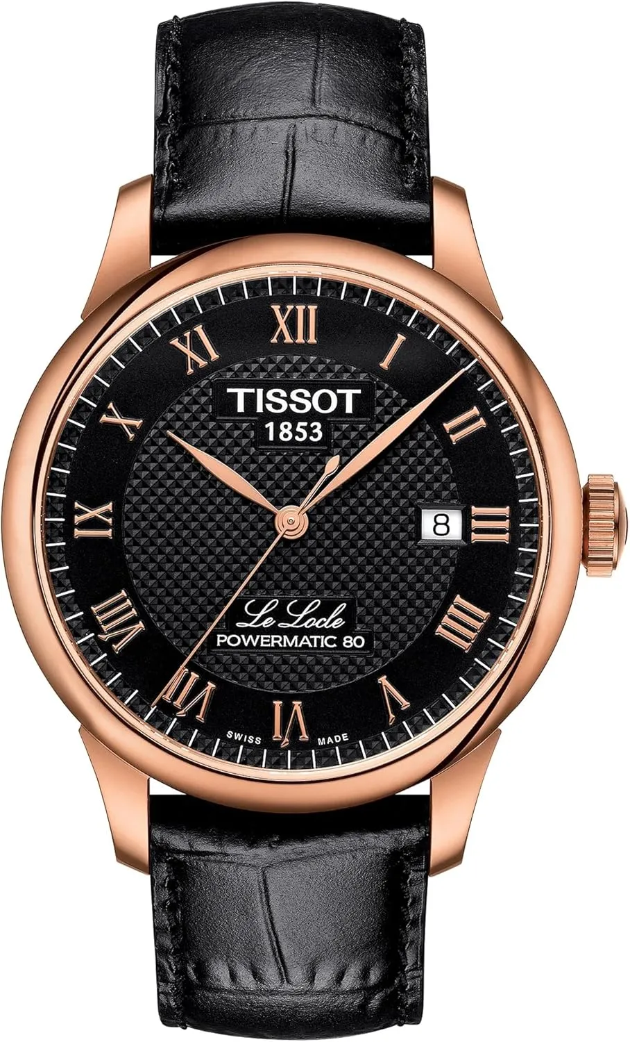 Tissot Mens Le Locle Powermatic 80 316L Stainless Steel case with Rose Gold PVD Coating Automatic Watches, Black, Leather, 19 (T0064073605300)
