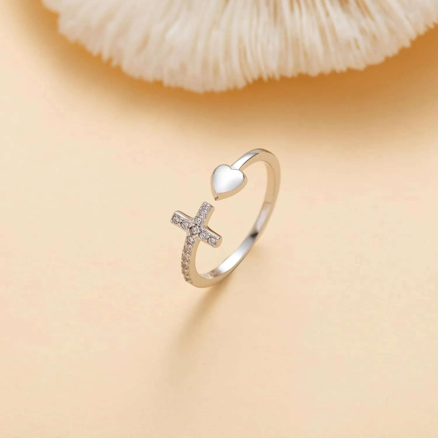 To My Daughter Rings S925 Sterling Silver Cross Ring for Women Cubic Zirconia Sterling Silver Adjustable Ring Christian Pray Cross Thumb Rings With Inspirational Card