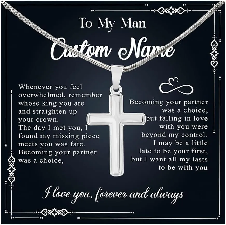 To My Man Cross Necklace Custom Name For Men, Personalized Meaningful Cross Chain For Men, Best Valentine Necklace Gifts For Future Husband, Cross Chain For Boyfriend Fiance