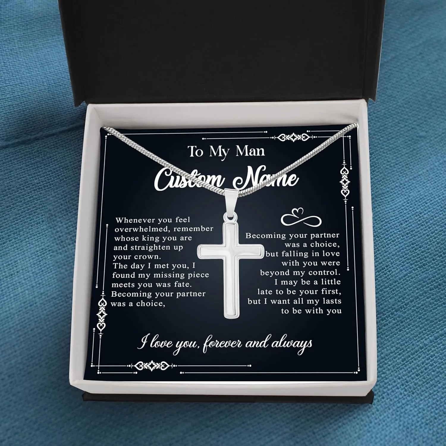 To My Man Cross Necklace Custom Name For Men, Personalized Meaningful Cross Chain For Men, Best Valentine Necklace Gifts For Future Husband, Cross Chain For Boyfriend Fiance