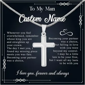 To My Man Cross Necklace Custom Name For Men, Personalized Meaningful Cross Chain For Men, Best Valentine Necklace Gifts For Future Husband, Cross Chain For Boyfriend Fiance