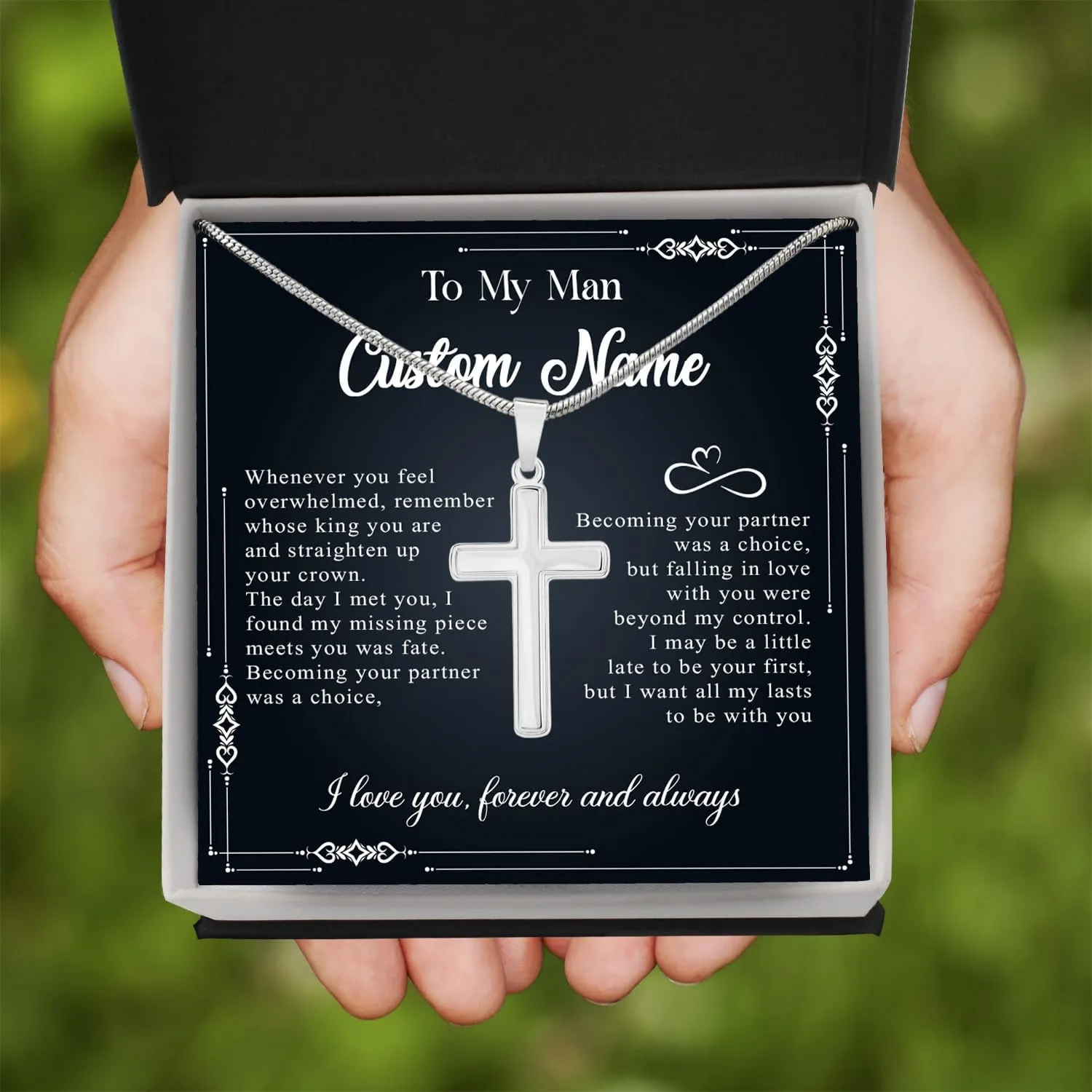 To My Man Cross Necklace Custom Name For Men, Personalized Meaningful Cross Chain For Men, Best Valentine Necklace Gifts For Future Husband, Cross Chain For Boyfriend Fiance