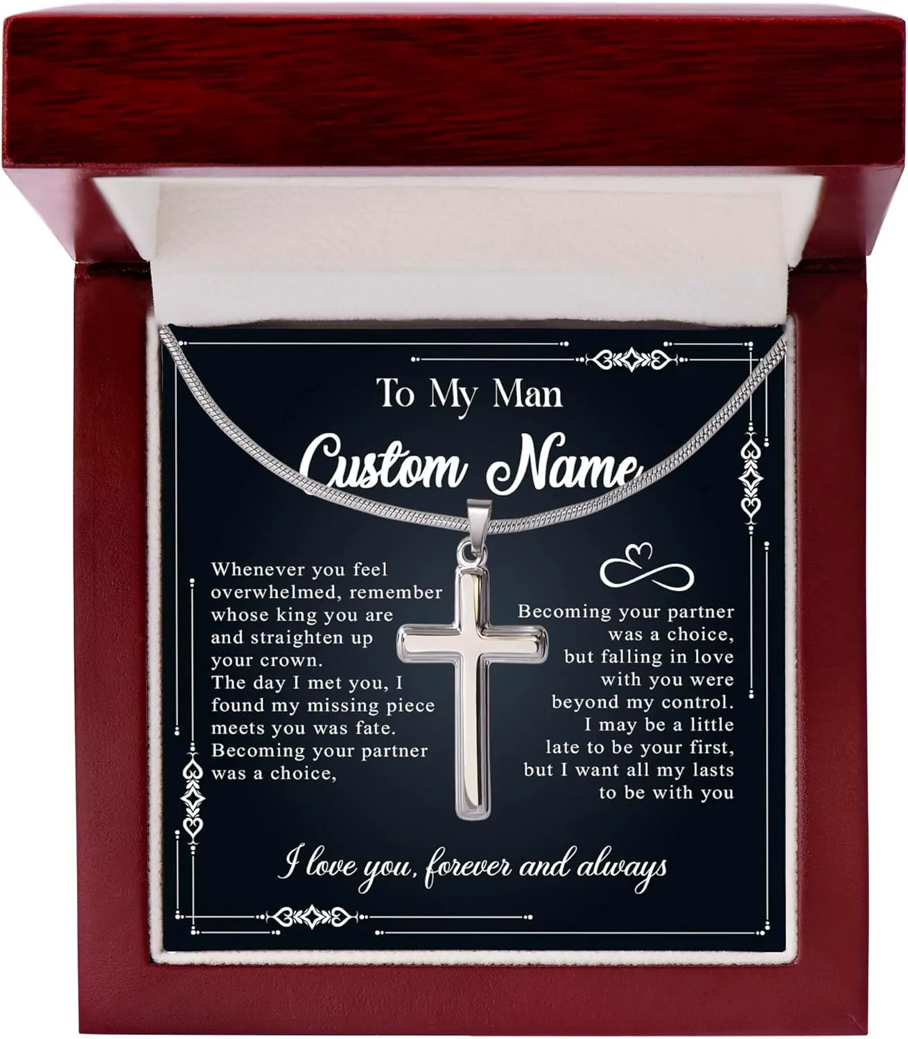 To My Man Cross Necklace Custom Name For Men, Personalized Meaningful Cross Chain For Men, Best Valentine Necklace Gifts For Future Husband, Cross Chain For Boyfriend Fiance