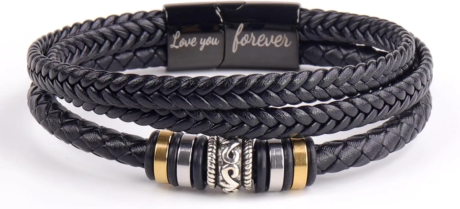 To My Son Grandson Bracelet From Mom Grandma, Infinity Knot Love You Forever Linked Together Handmade Leather Cuff Mens Birthday Weave Gift Jewelry