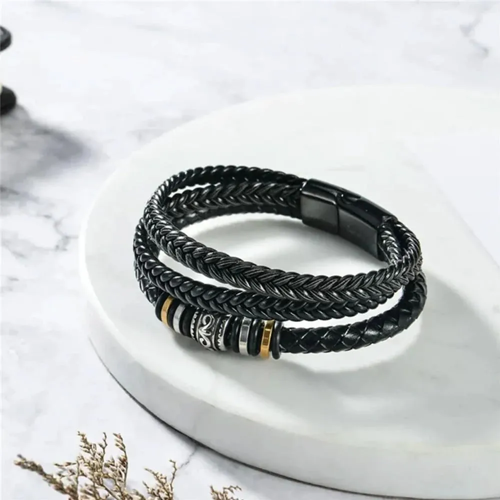 To My Son Grandson Bracelet From Mom Grandma, Infinity Knot Love You Forever Linked Together Handmade Leather Cuff Mens Birthday Weave Gift Jewelry