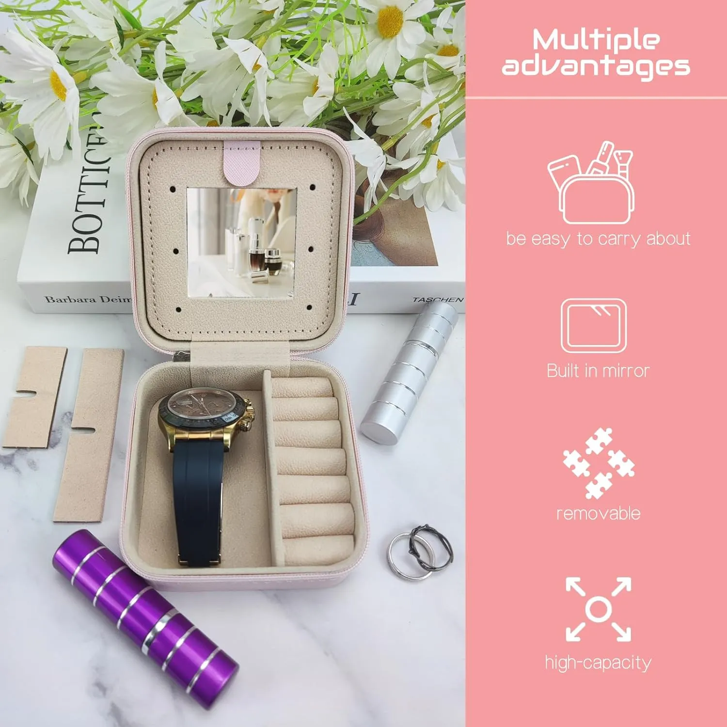 Travel Jewelry Case Organizer, Gifts for Women Teen Girls Initial Jewelry box with Mirror Vacation Beach Essentials Ring Necklace Earring Organizer Box (F)
