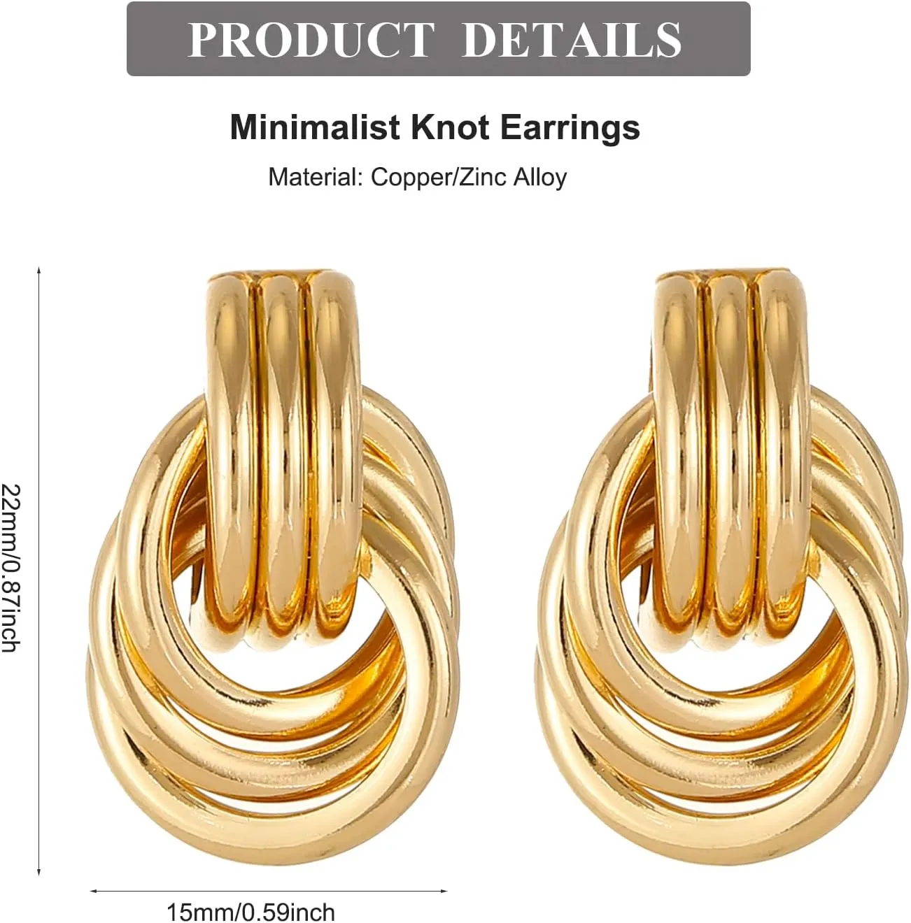 Trendy Gold Knot Heart Earrings for Women Colored Drop Dangle Statement Earrings Chunky Link Earring Jewelry