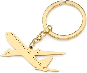 Truck Car Key Chain Stainless Steel Airplane Bicycle Motorcycle Keychain Cartoon Car Gifts for Men Women Girls Charms (Plated Gold Airplane Keychain)