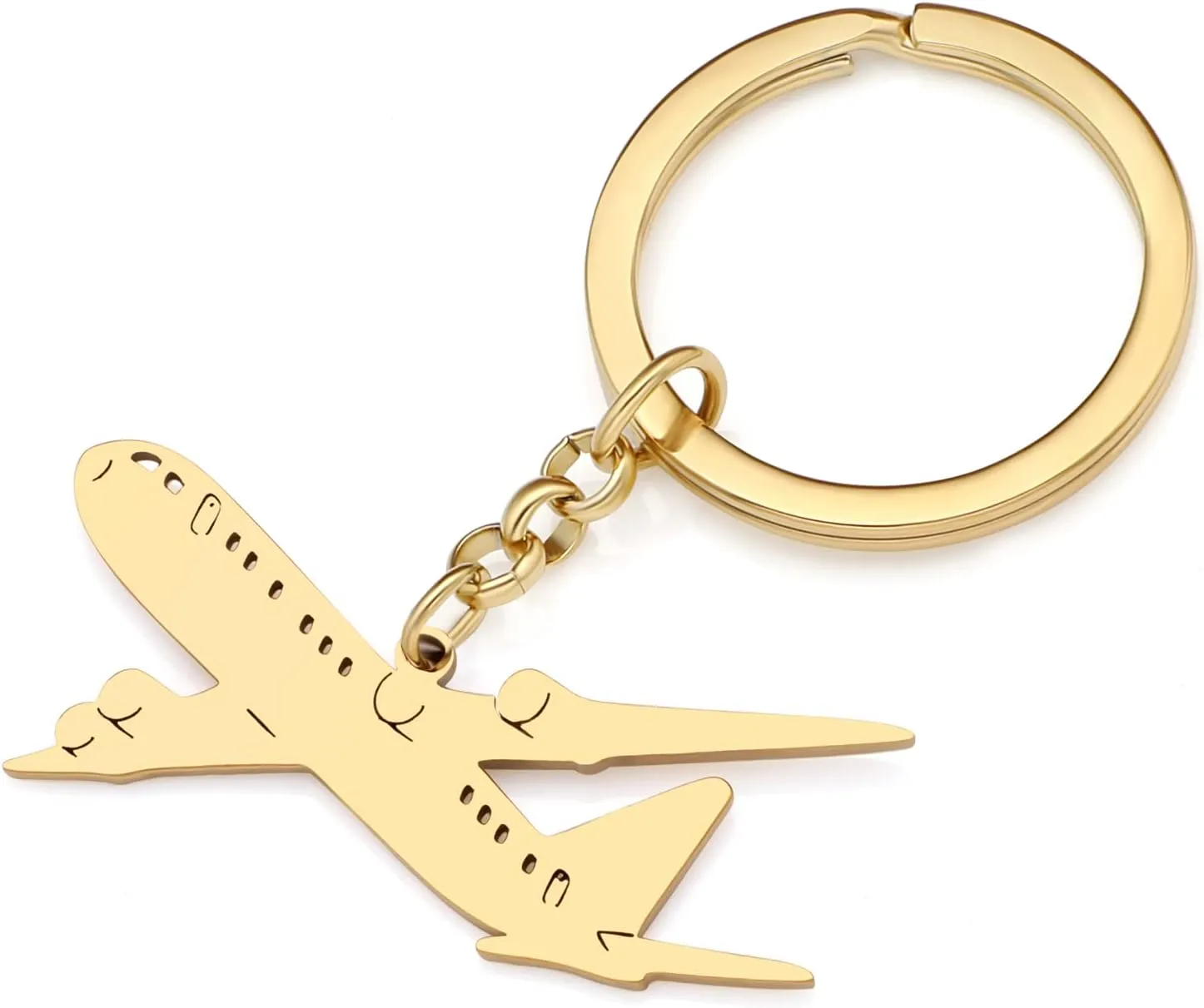 Truck Car Key Chain Stainless Steel Airplane Bicycle Motorcycle Keychain Cartoon Car Gifts for Men Women Girls Charms (Plated Gold Airplane Keychain)