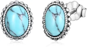 Turquoise Stud Earrings,S925 Sterling Silver Round/Oval Vintage Braids Circle Turquoise Earrings,Blue Gemstone Bohemian Ethnic Tribal Jewelry for Women Graduation