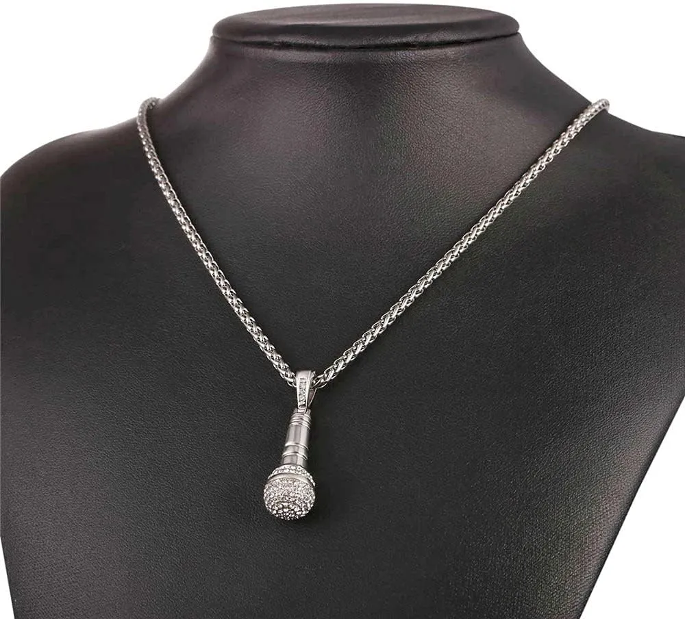 U7 Rock Music Necklace with Adjustable Chain, Stainless Steel 18K Gold Plated Hip Hop Punk Rock Sign Horn/Headphone/Microphone Necklaces for Men Women Teens