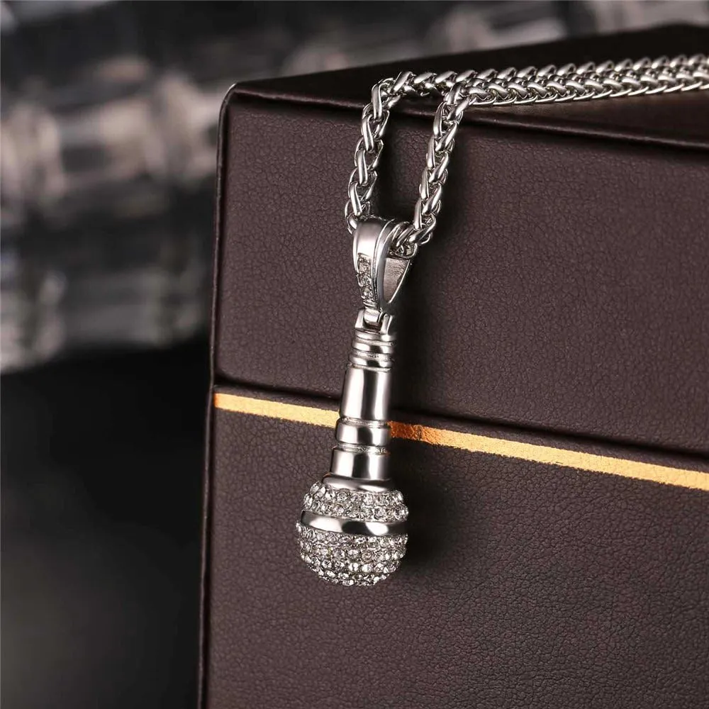 U7 Rock Music Necklace with Adjustable Chain, Stainless Steel 18K Gold Plated Hip Hop Punk Rock Sign Horn/Headphone/Microphone Necklaces for Men Women Teens