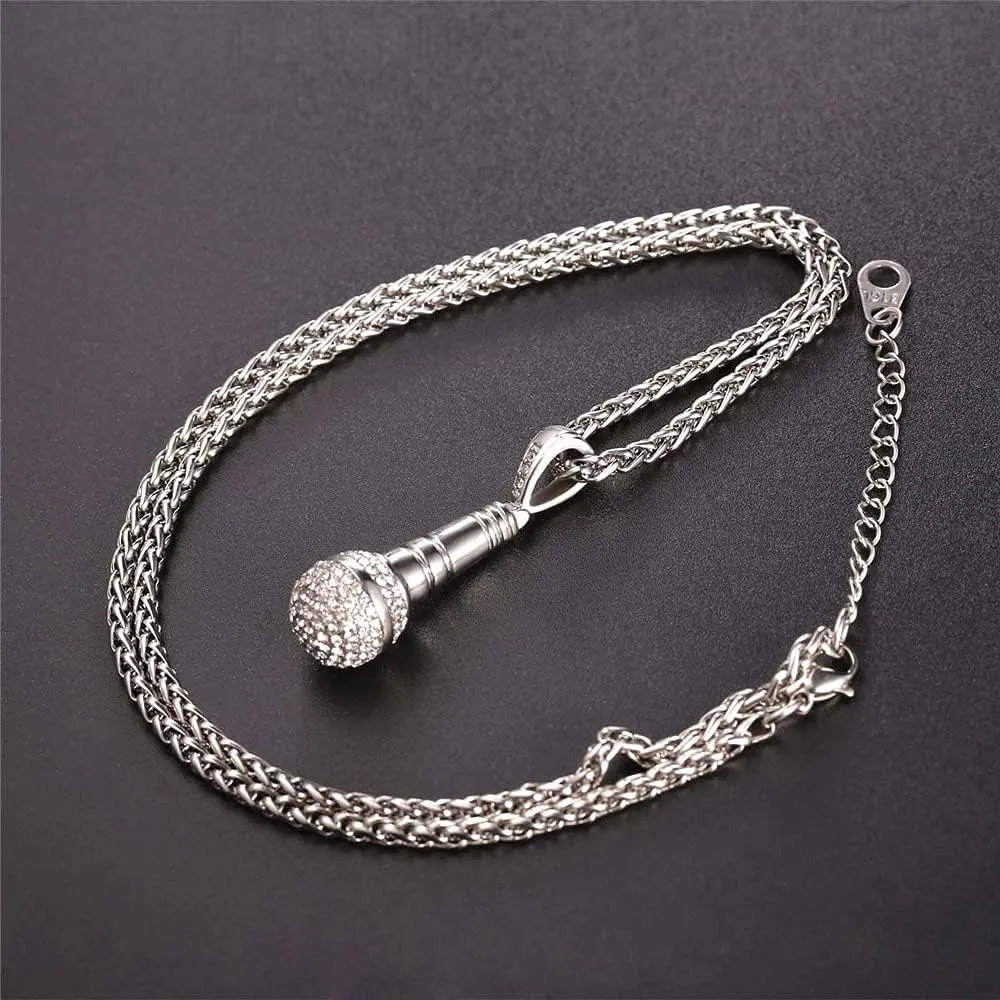 U7 Rock Music Necklace with Adjustable Chain, Stainless Steel 18K Gold Plated Hip Hop Punk Rock Sign Horn/Headphone/Microphone Necklaces for Men Women Teens