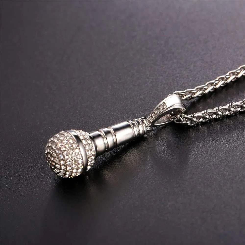 U7 Rock Music Necklace with Adjustable Chain, Stainless Steel 18K Gold Plated Hip Hop Punk Rock Sign Horn/Headphone/Microphone Necklaces for Men Women Teens