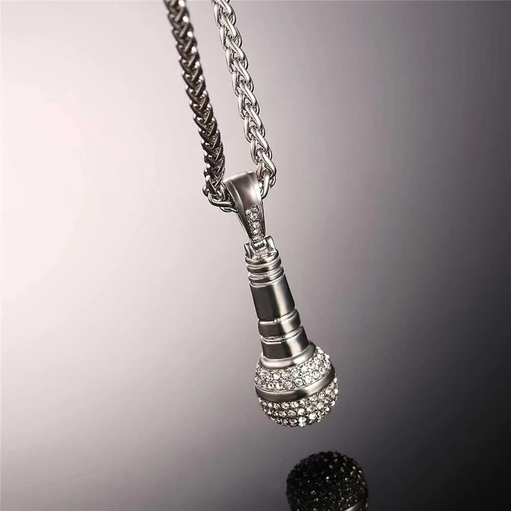 U7 Rock Music Necklace with Adjustable Chain, Stainless Steel 18K Gold Plated Hip Hop Punk Rock Sign Horn/Headphone/Microphone Necklaces for Men Women Teens