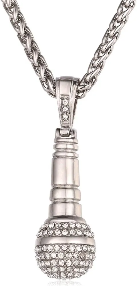 U7 Rock Music Necklace with Adjustable Chain, Stainless Steel 18K Gold Plated Hip Hop Punk Rock Sign Horn/Headphone/Microphone Necklaces for Men Women Teens