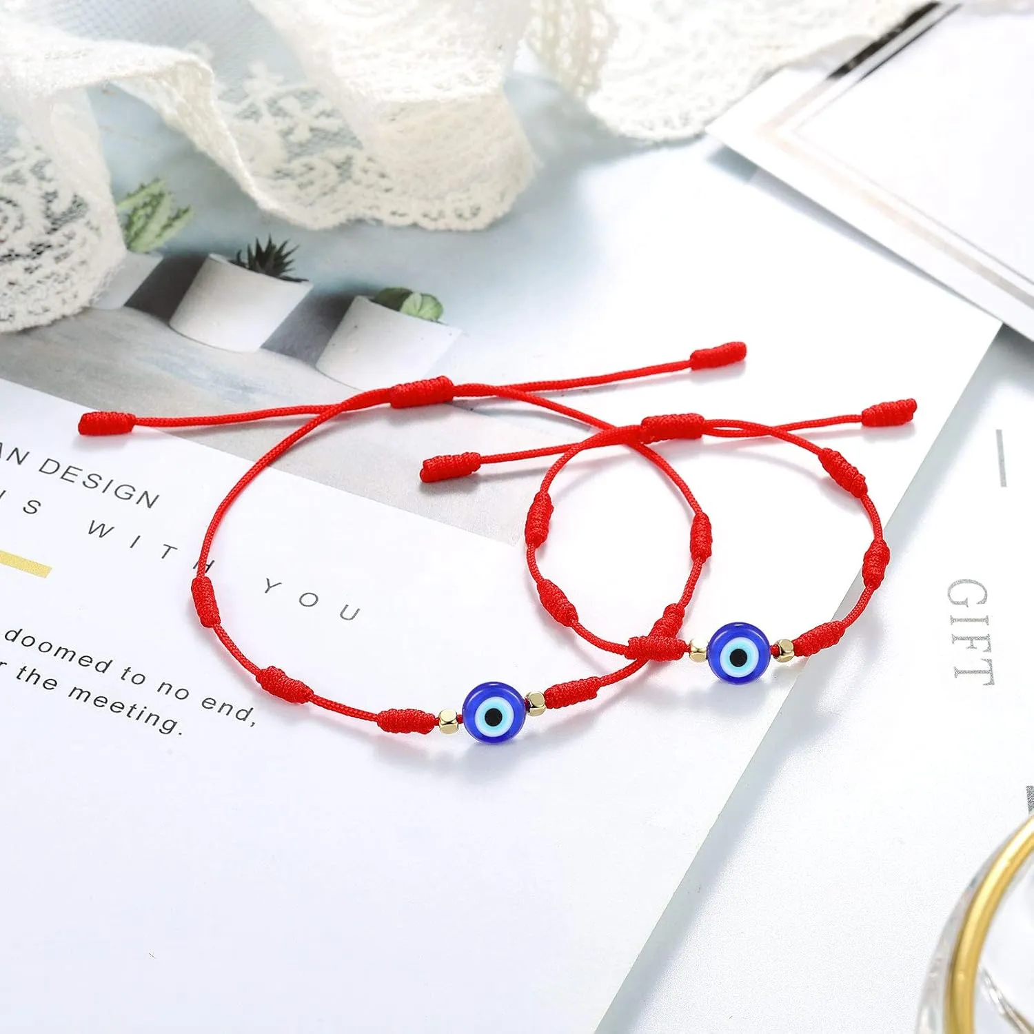 UNGENT THEM Lucky Gifts for Mommy and Me Evil Eye Red String Protection Adjustable Bracelets Set for Women Men Family