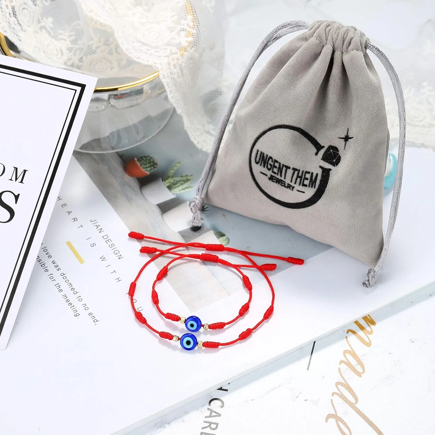 UNGENT THEM Lucky Gifts for Mommy and Me Evil Eye Red String Protection Adjustable Bracelets Set for Women Men Family