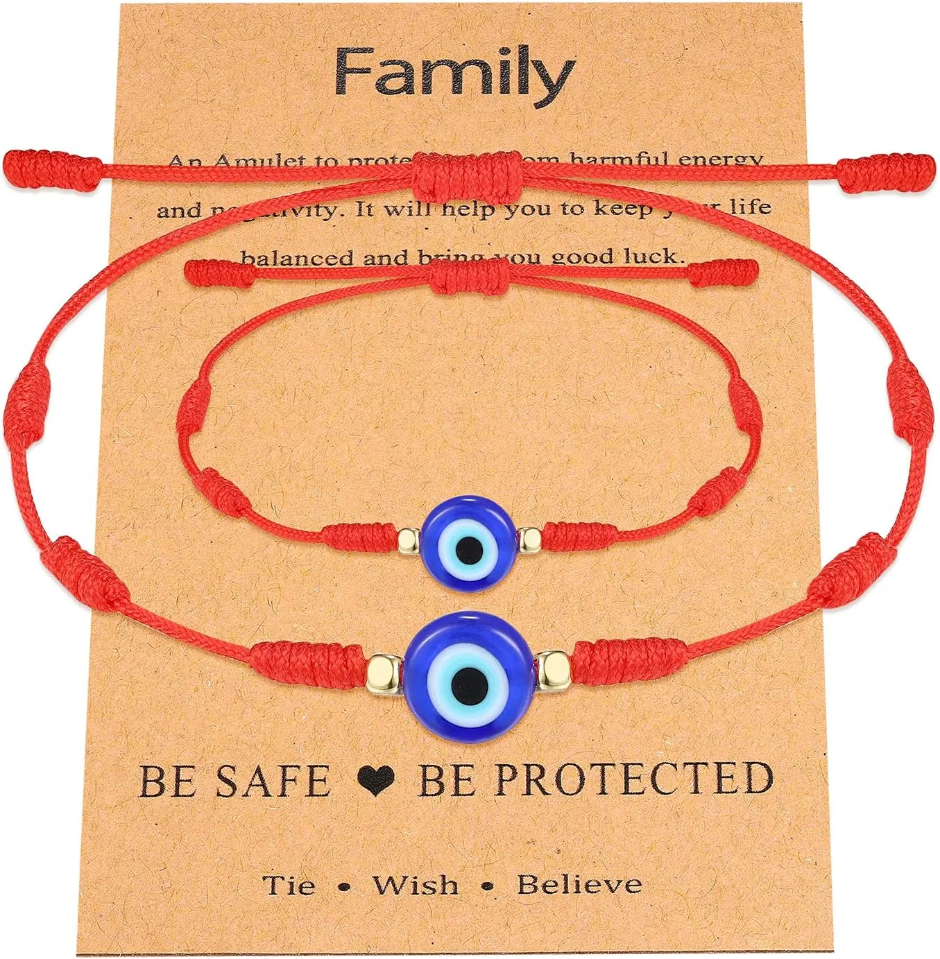 UNGENT THEM Lucky Gifts for Mommy and Me Evil Eye Red String Protection Adjustable Bracelets Set for Women Men Family