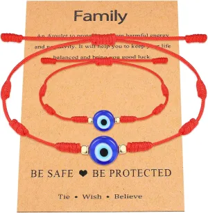 UNGENT THEM Lucky Gifts for Mommy and Me Evil Eye Red String Protection Adjustable Bracelets Set for Women Men Family