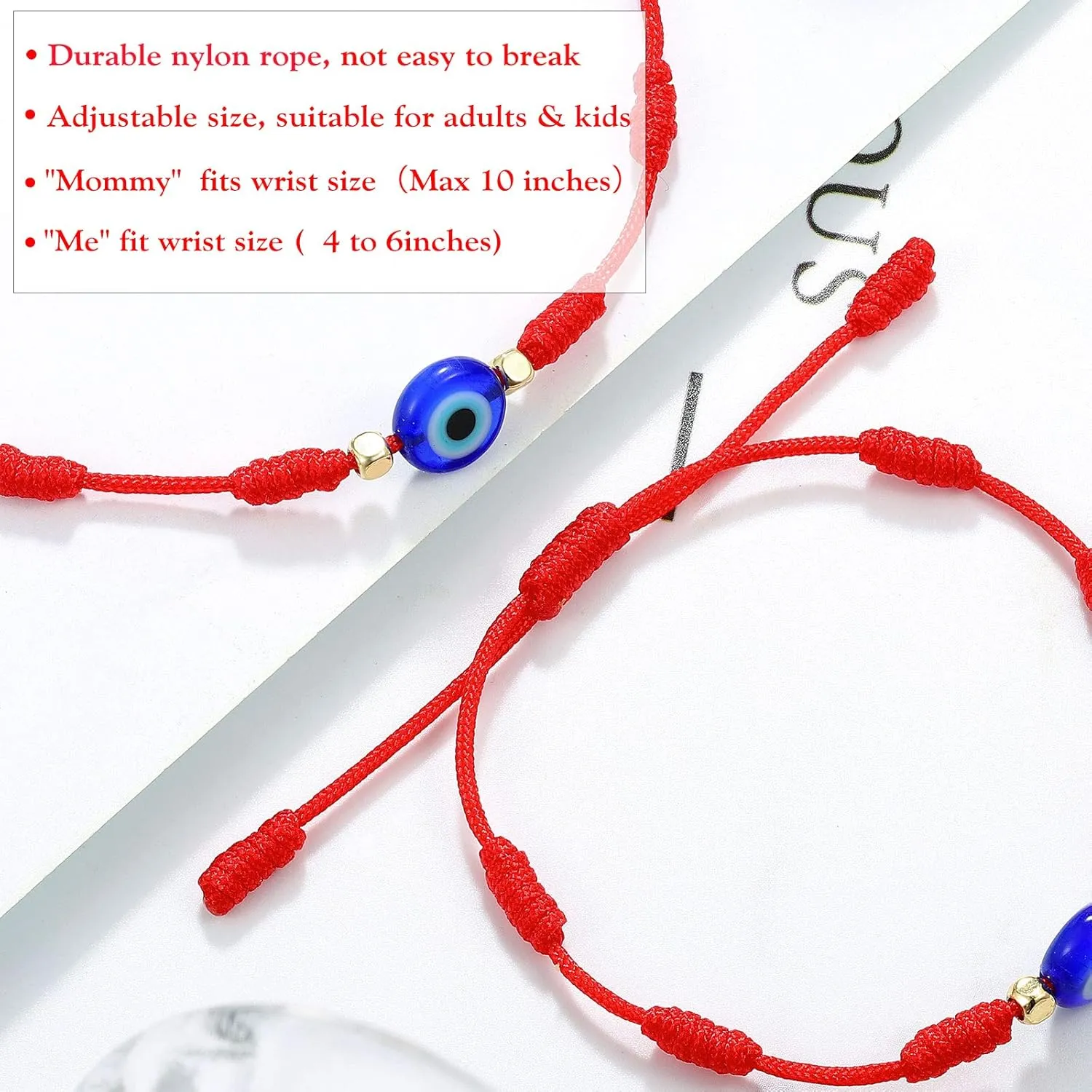 UNGENT THEM Lucky Gifts for Mommy and Me Evil Eye Red String Protection Adjustable Bracelets Set for Women Men Family