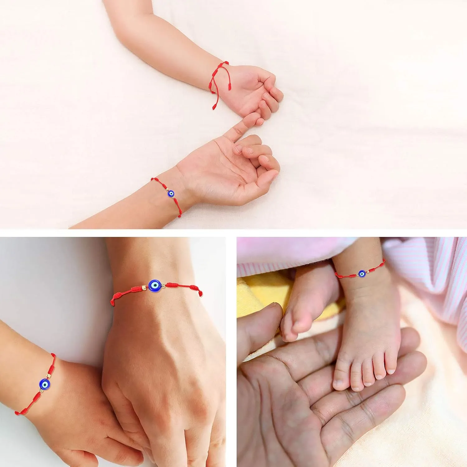 UNGENT THEM Lucky Gifts for Mommy and Me Evil Eye Red String Protection Adjustable Bracelets Set for Women Men Family