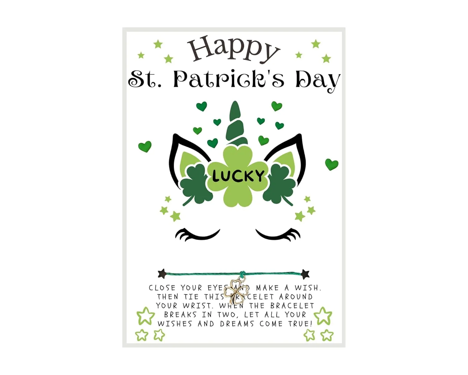 Unicorn Shamrock/Hearts LUCKY St. Patrick's Day Wish, Wish Bracelet, Holiday Party Favor, Thank You, St. Patrick's Day WIsh Bracelet, Co-Worker Gift, Friendship Wish Bracelet