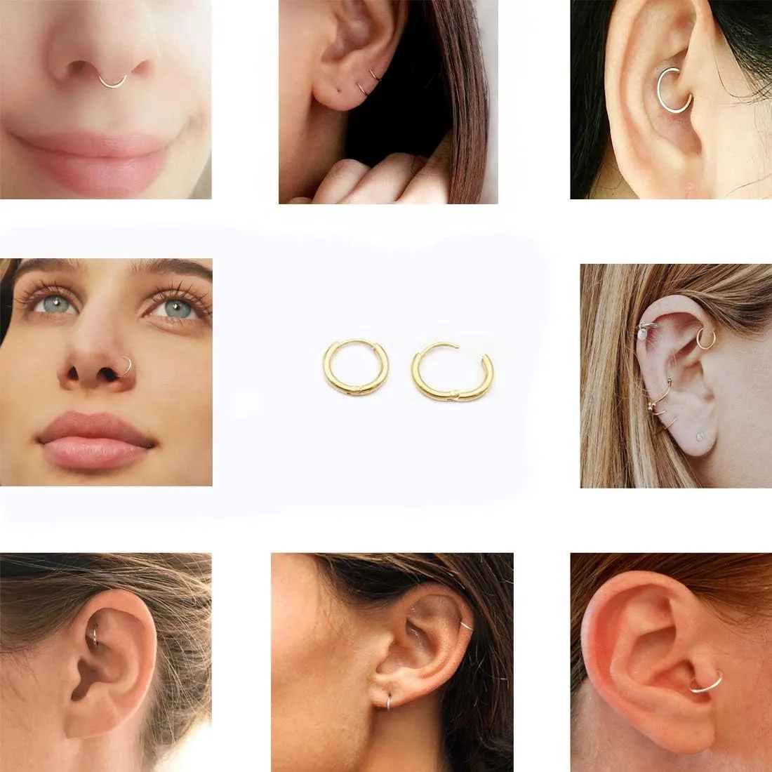 Unisex 18K Real Gold Plating Surgical Steel Sleeper Tiny Hoop Earrings,Nose Ring Septum Ring Helix Ring Daith Ring Lip Ring Nipple Ring Snug Ring Rook Ring Body Piercing Jewelry