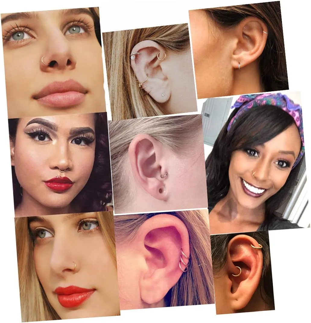 Unisex 18K Real Gold Plating Surgical Steel Sleeper Tiny Hoop Earrings,Nose Ring Septum Ring Helix Ring Daith Ring Lip Ring Nipple Ring Snug Ring Rook Ring Body Piercing Jewelry