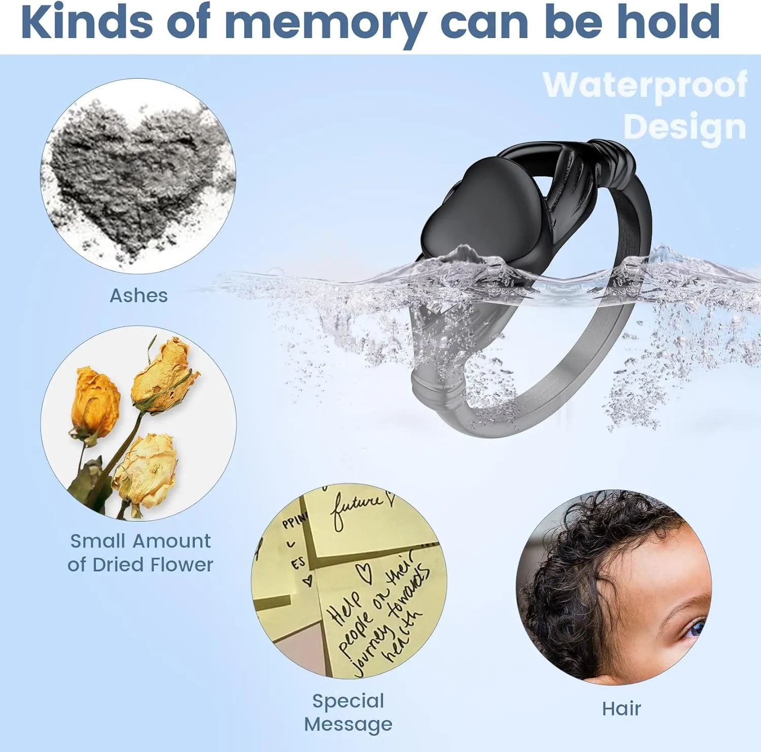 Urn Rings for Ashes for Women, Personalized Stainless Steel Cremation Ring with Ashes for Funeral Keepsake Gift Memorial Jewelry