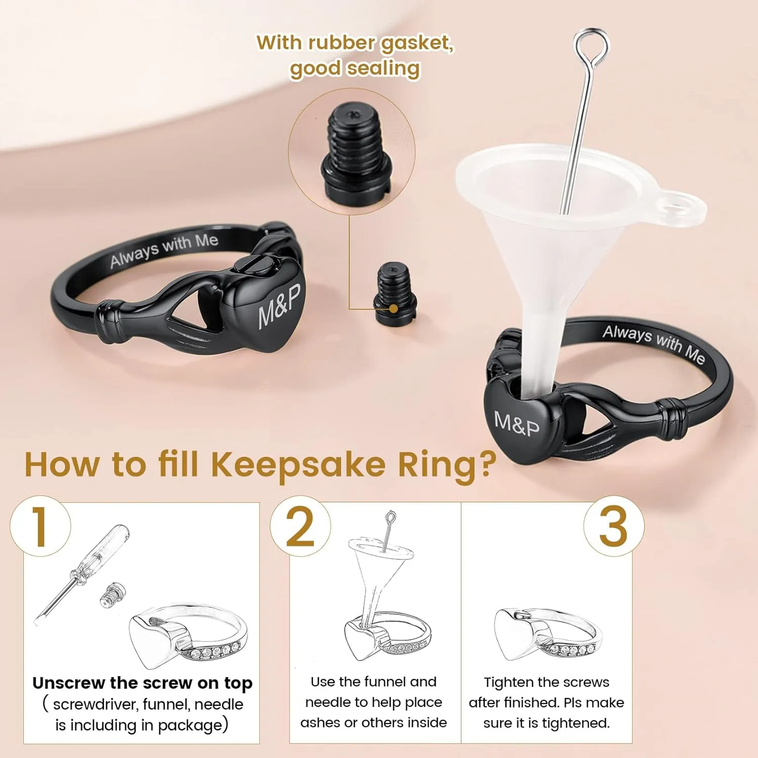 Urn Rings for Ashes for Women, Personalized Stainless Steel Cremation Ring with Ashes for Funeral Keepsake Gift Memorial Jewelry