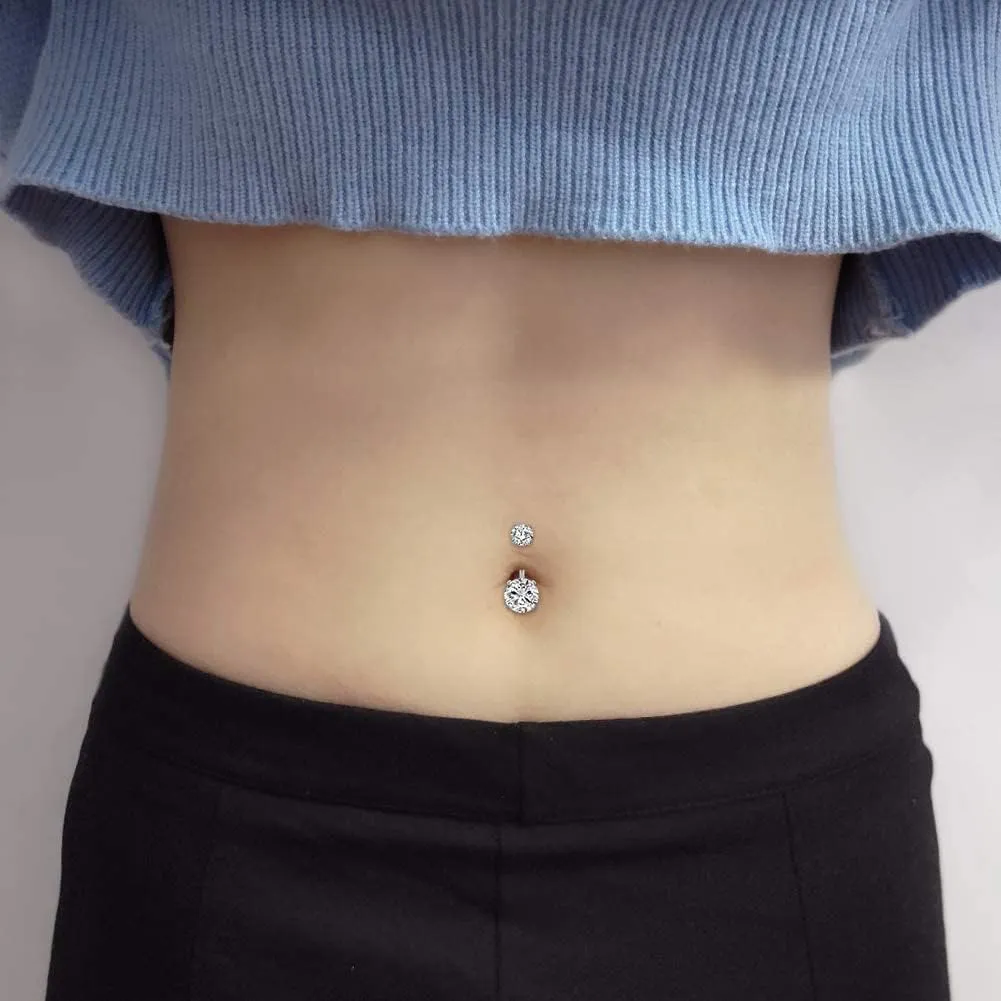 VCMART 14g 12mm & 14mm Navel Ring - Surgical Steel Belly Rings in Silver, Pink & Green for Women - Long Bar Belly Button Piercing Jewelry