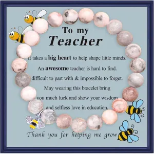 VICKHU Teacher appreciation gifts,Natural Stone teacher Bracelet gifts for women,thank you gifts for teacher meaningful gifts for women with gift message card