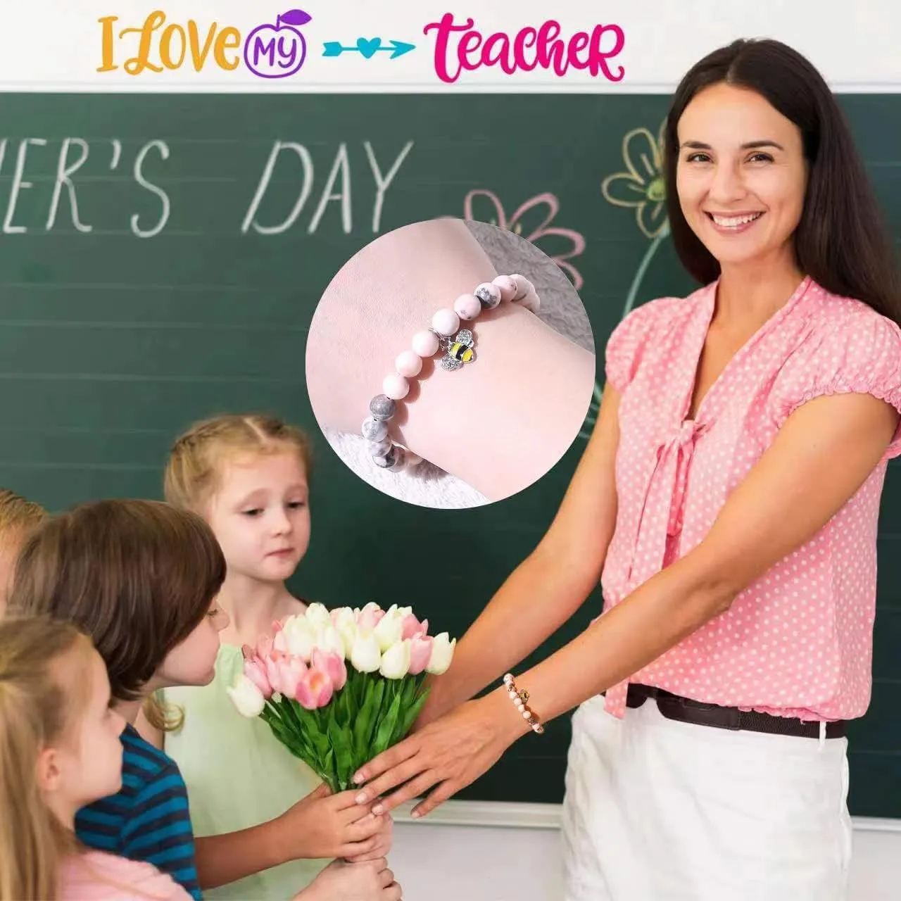 VICKHU Teacher appreciation gifts,Natural Stone teacher Bracelet gifts for women,thank you gifts for teacher meaningful gifts for women with gift message card