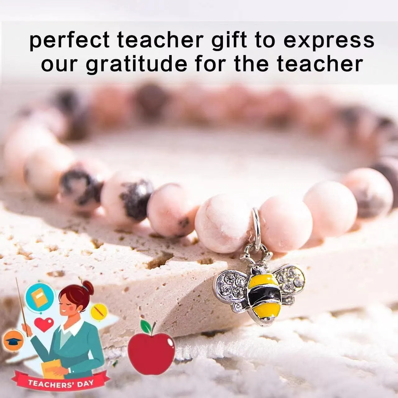 VICKHU Teacher appreciation gifts,Natural Stone teacher Bracelet gifts for women,thank you gifts for teacher meaningful gifts for women with gift message card