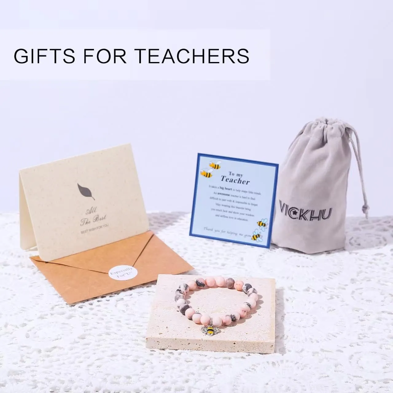 VICKHU Teacher appreciation gifts,Natural Stone teacher Bracelet gifts for women,thank you gifts for teacher meaningful gifts for women with gift message card