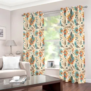 Vintage Teal Floral Printed Curtain Set