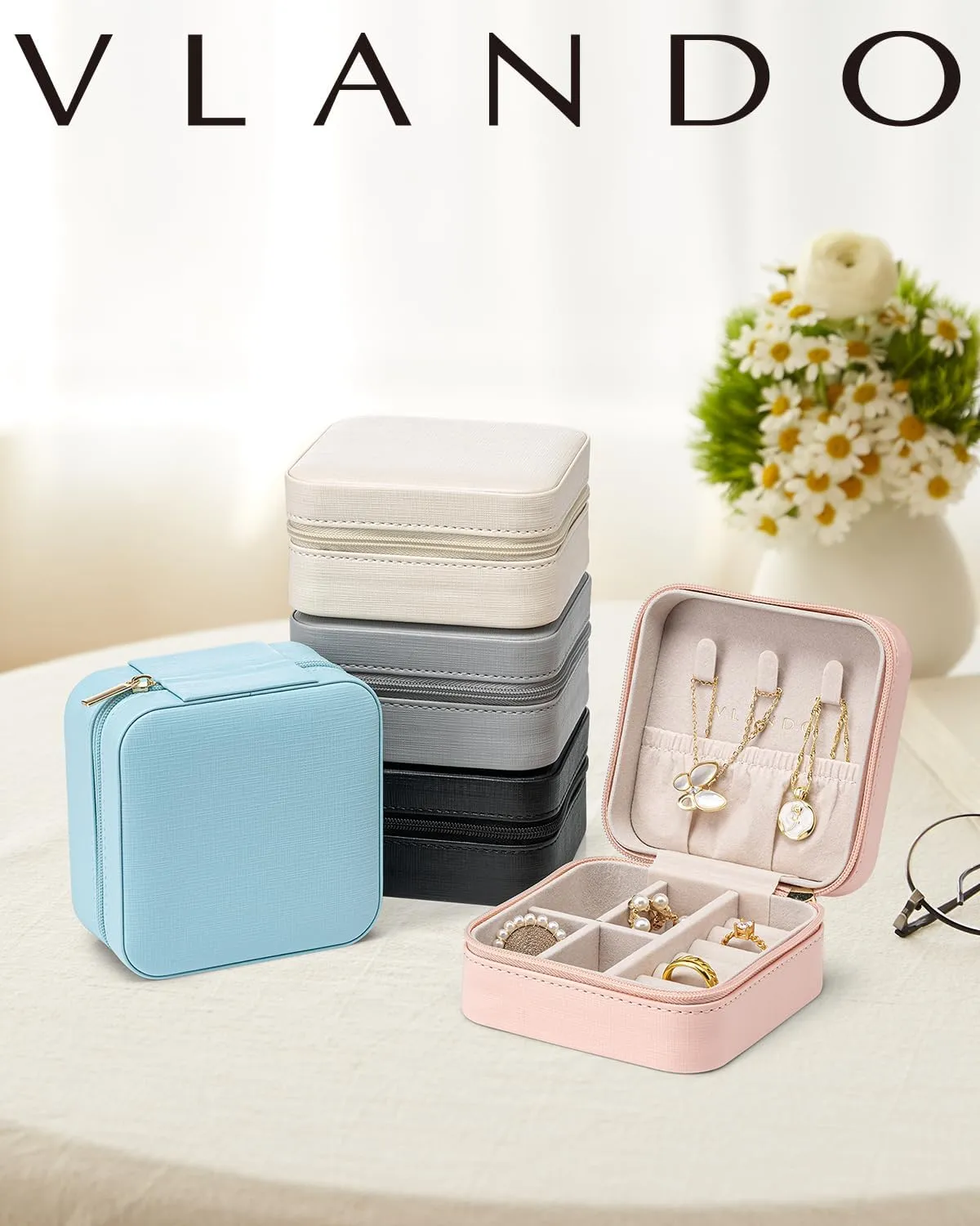 Vlando Travel Jewelry Box - Teacher Appreciation Graduation Gifts - Small Jewelry Travel Organizer Case for Girls Women - Blue