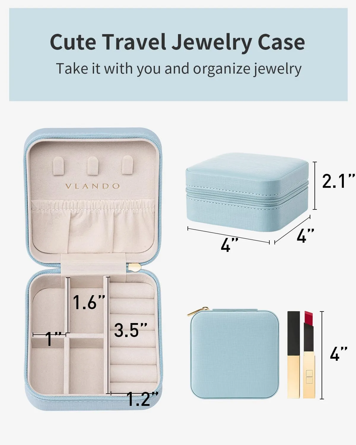 Vlando Travel Jewelry Box - Teacher Appreciation Graduation Gifts - Small Jewelry Travel Organizer Case for Girls Women - Blue