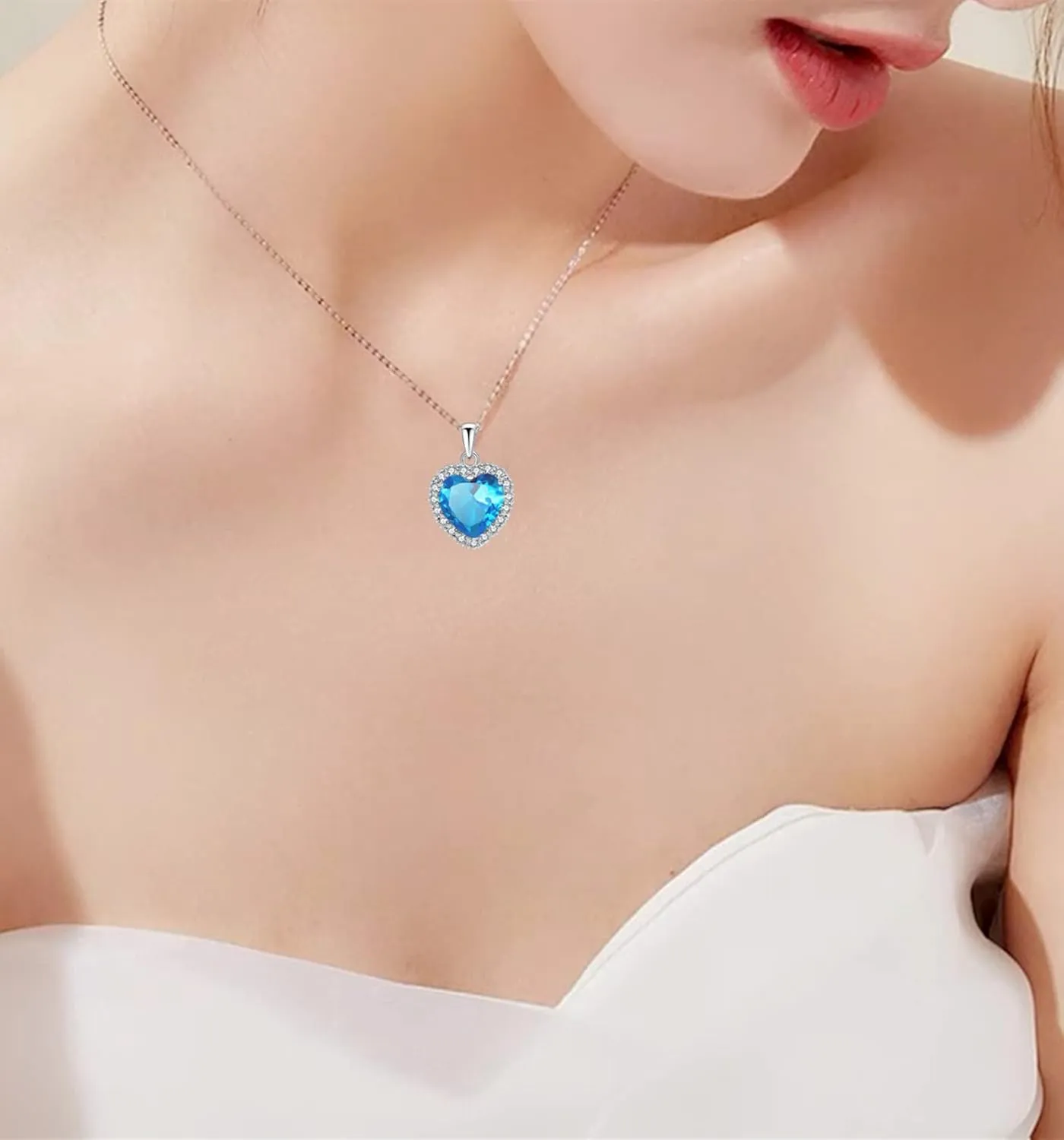 VONSSY Classic Heart Pendant Gemstone Necklace | Crystal Cubic Zirconia Birthstone Ruby Emerald Sapphire Necklace| 18K Platinum Gold Plated Chain | Vintage Meaningful Jewelry Gift for Mother Wife