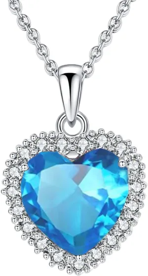 VONSSY Classic Heart Pendant Gemstone Necklace | Crystal Cubic Zirconia Birthstone Ruby Emerald Sapphire Necklace| 18K Platinum Gold Plated Chain | Vintage Meaningful Jewelry Gift for Mother Wife