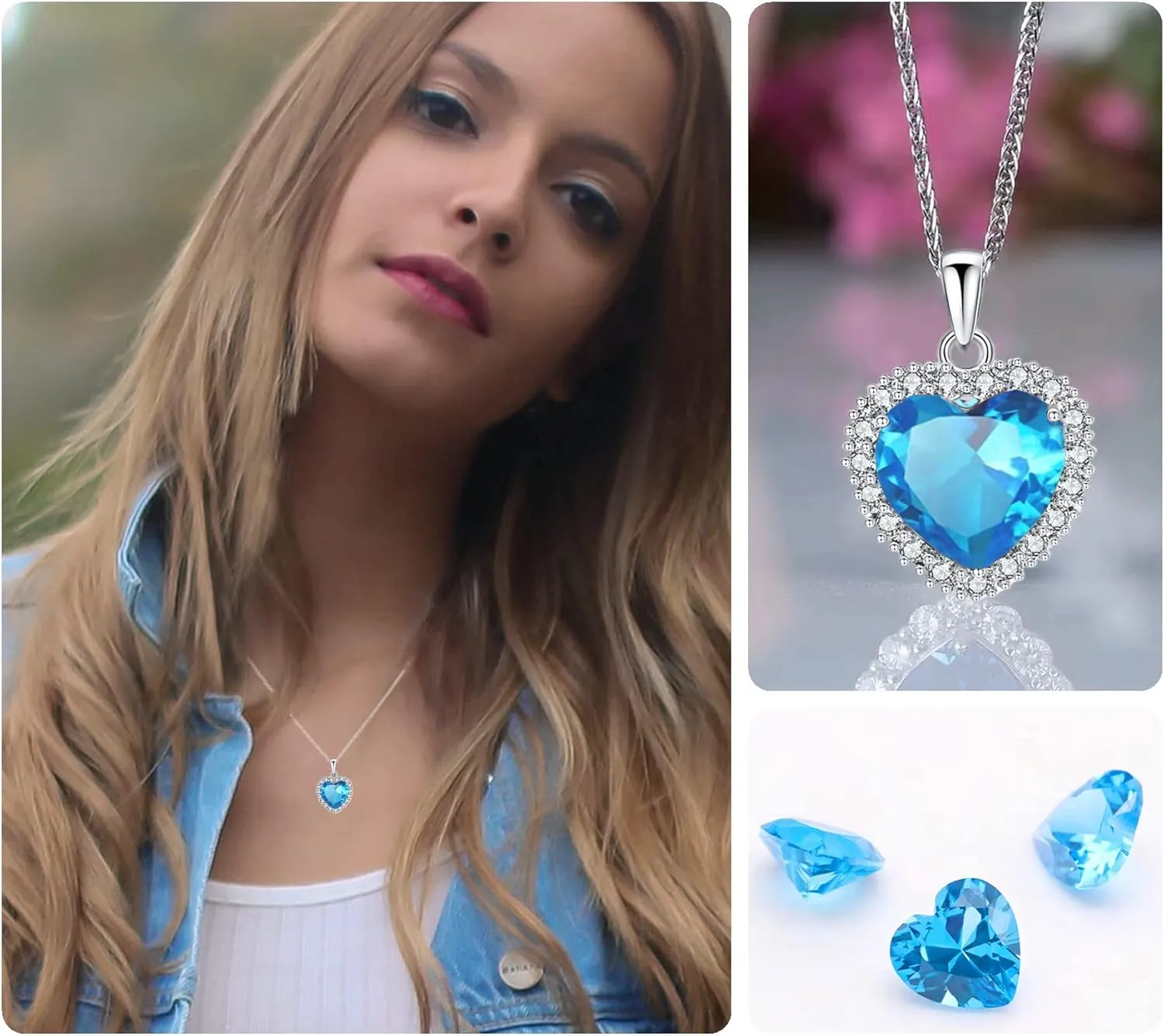 VONSSY Classic Heart Pendant Gemstone Necklace | Crystal Cubic Zirconia Birthstone Ruby Emerald Sapphire Necklace| 18K Platinum Gold Plated Chain | Vintage Meaningful Jewelry Gift for Mother Wife