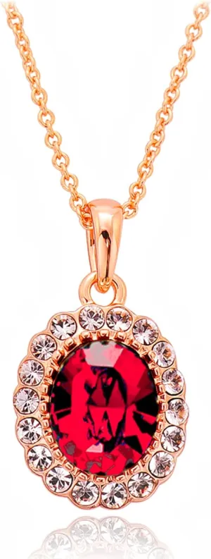 VONSSY Classic Oval Pendant Crystal Necklace | Gemstone Ruby Sapphire Waterdrop Birthstone Emerald Necklace | 18K Rose Gold Plated Chain | Vintage Meaningful Jewelry Gift for Mother Wife Girlfriend