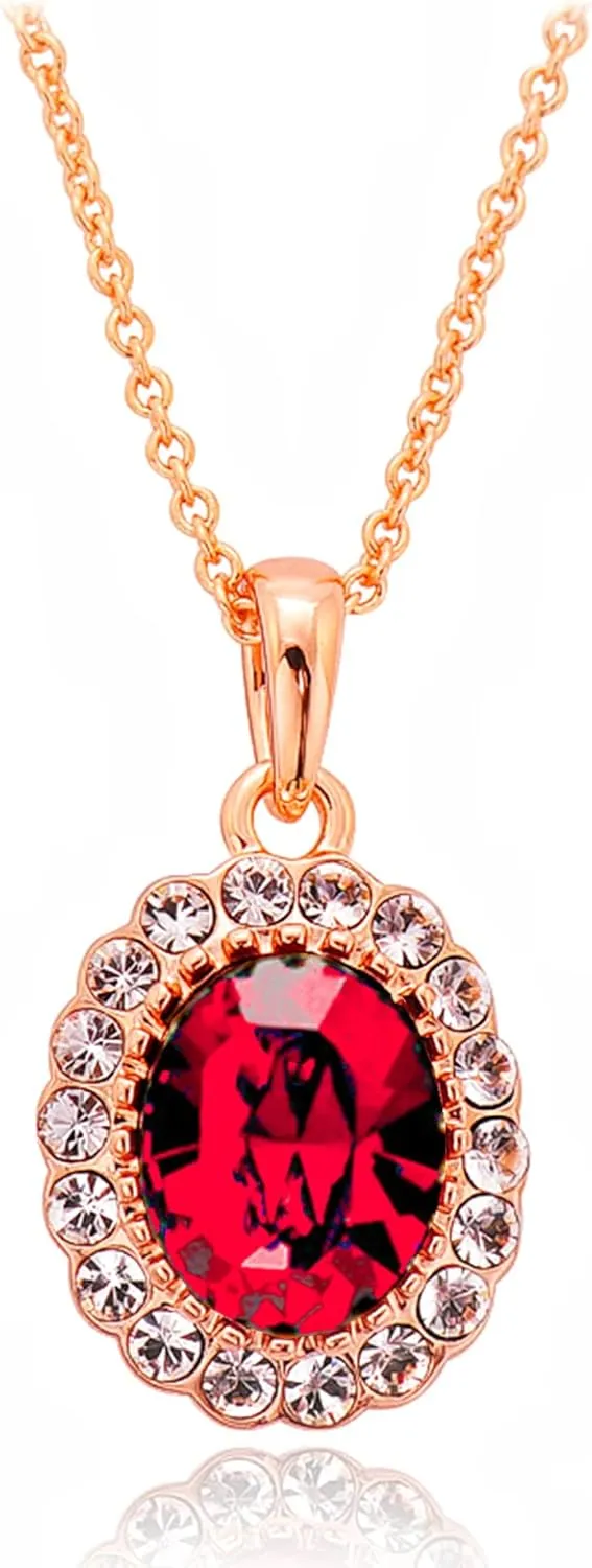 VONSSY Classic Oval Pendant Crystal Necklace | Gemstone Ruby Sapphire Waterdrop Birthstone Emerald Necklace | 18K Rose Gold Plated Chain | Vintage Meaningful Jewelry Gift for Mother Wife Girlfriend