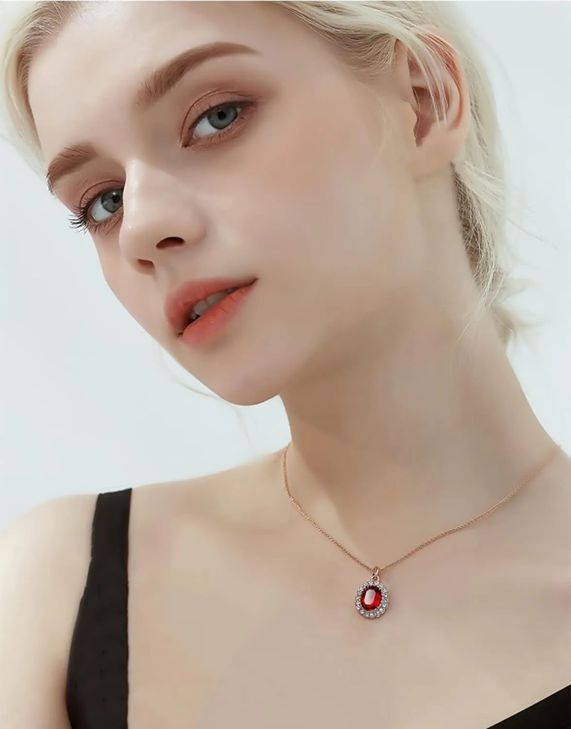 VONSSY Classic Oval Pendant Crystal Necklace | Gemstone Ruby Sapphire Waterdrop Birthstone Emerald Necklace | 18K Rose Gold Plated Chain | Vintage Meaningful Jewelry Gift for Mother Wife Girlfriend