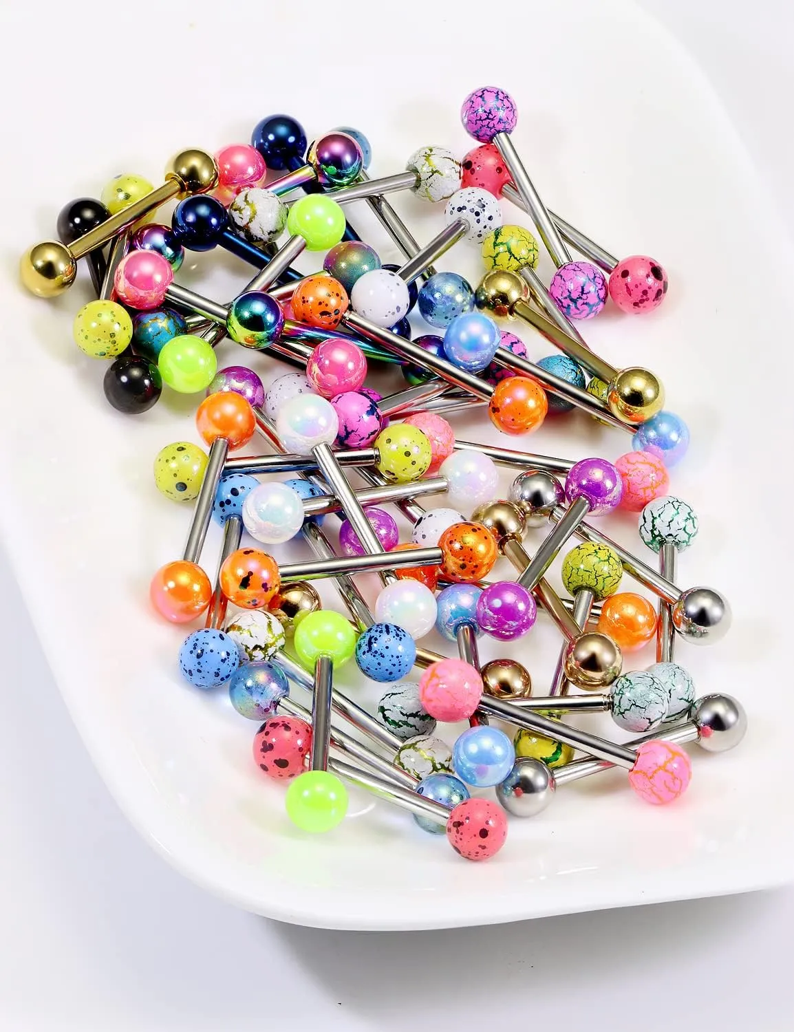 Vsnnsns 24 Pairs 14G Tongue Rings Nipple Piercing Jewelry Surgical Steel Straight Barbell Tongue Rings Glow in Dark Nipple Piercing Jewelry for Women Men 14 Gauge 14MM 16MM